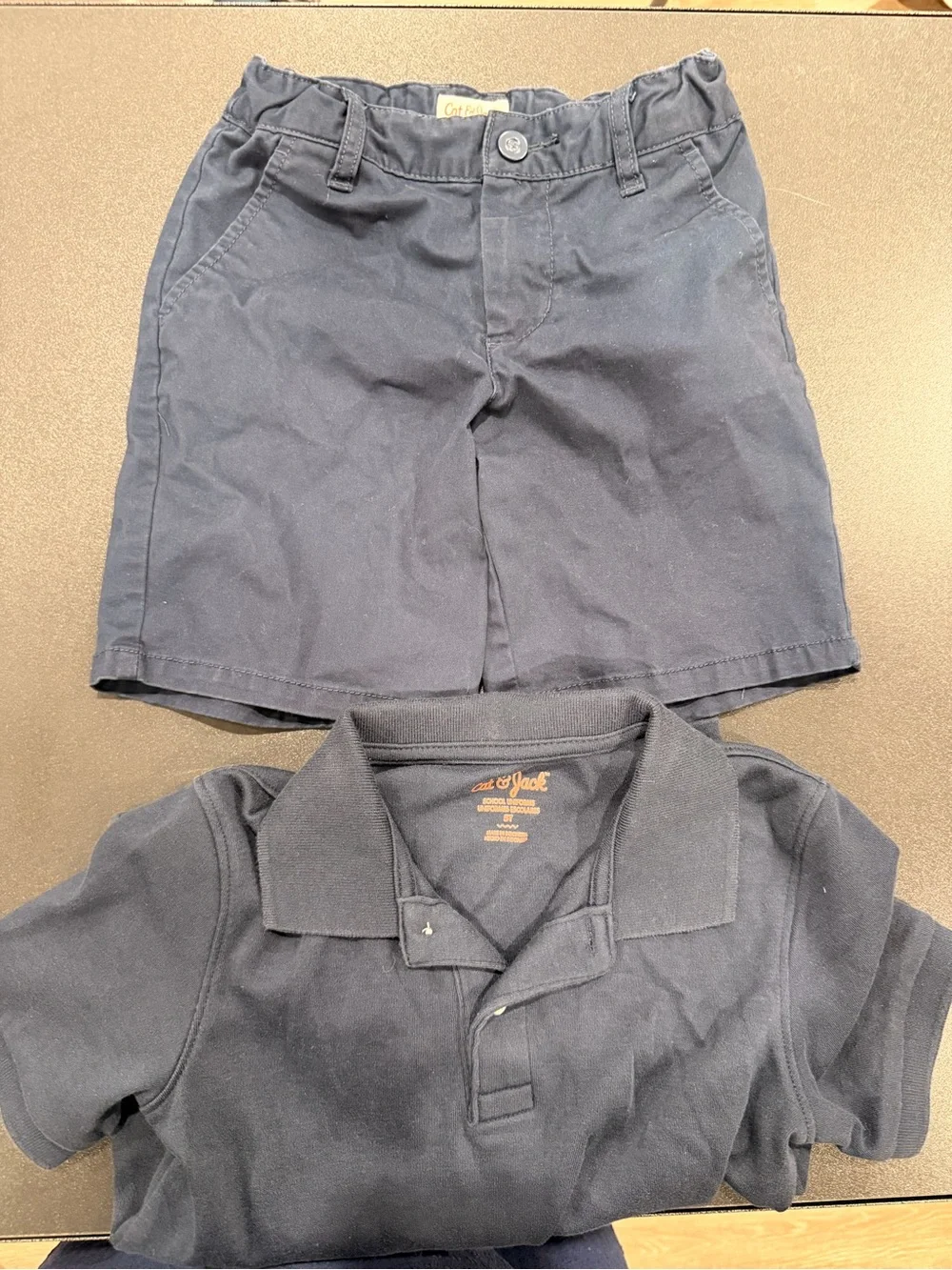 Cat & Jack Boys Navy Polo Shirt, Shorts and gray knitted jacket